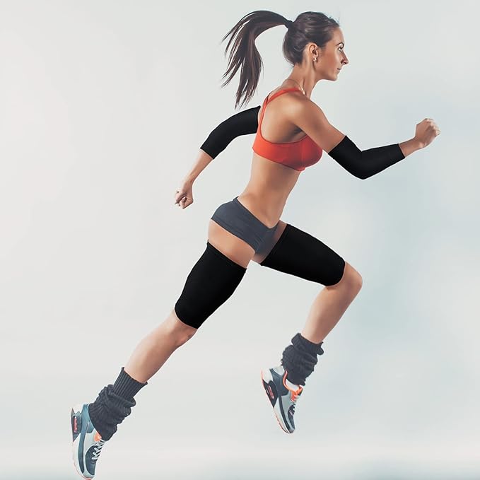 4 Pairs Slimming Arm Shaper and Thigh Slimmers Set, Elastic Compression Arm Shapers Upper Arm Sleeve Slimming Thigh Sleeves Thigh Wraps Slim for Women