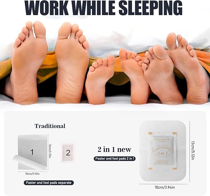 2 in 1 Foot Pads, Tear and Use Ginger Wormwood with Pure Natural Ginger Powder Bamboo Vinegar Wormwood, Bigger Adhesive ''Stay in Place'' All Night, 20 Pads