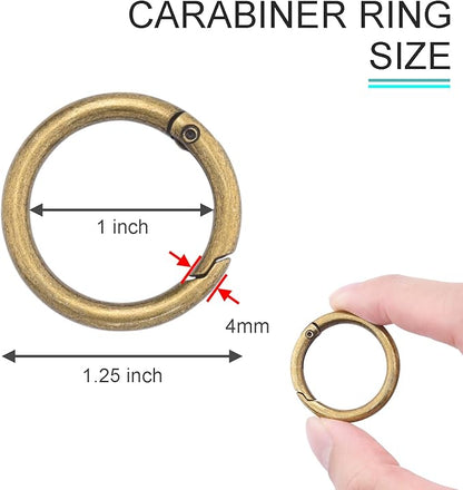 10Pack 1 Inch Metal Spring O Rings Clip Keychain, Round Carabiner Clips Keyrings Snap Hook Buckle, Purse Shoulder Bag Chain Rings Clip Replacement Paracord Keychain Lanyard Leather DIY Crafts (Bronze)