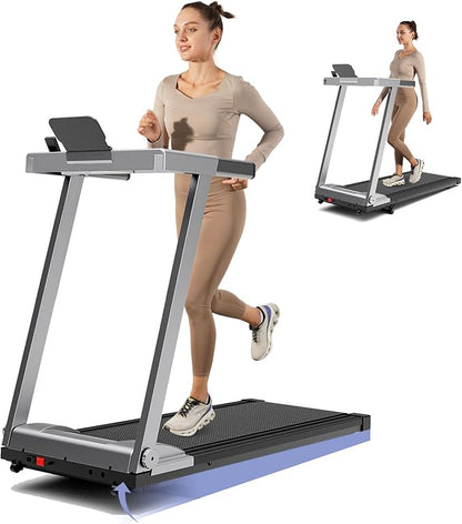 Treadmill with 5% Incline, 300lbs Capacity Folding 15 HP Small Treadmills for Home Portable Running Treadmill with Handles Quiet Brushless Dual Cushion System, Electric Compact Treadmil