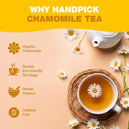 HANDPICK, Organic Chamomile Tea Bags (100 Herbal Tea Bags) Caffeine Free| Premium Floral Chamomile Herbal Tea in Eco-Conscious Teabags | Direct from Source