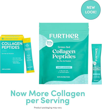 Further Food Unflavored Collagen Peptides Powder Stick Packs, Grass-Fed Pasture-Raised Hydrolyzed Type 1 & 3 Protein, Gut Health + Joint, Hair, Skin, Nails, Paleo Keto Sugar-Free 8.47 oz