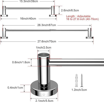2 Pack Adjustable 16 to 27.6 Inch Single SUS304 Stainless (1" Diameter)