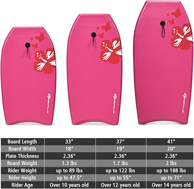 Goplus 41''/37''/33'' Lightweight Body Board for Beach, Surf Board with EPS Core, XPE Deck, HDPE Slick Bottom, Wrist Leash, Bodyboard for Kids Adults Surfing