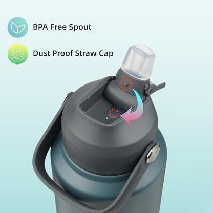 Insulated Water Bottle with Straw Lid,40 oz Stainless Steel Vacuum Metal Bottle with Silicone Handle,Dark Gray