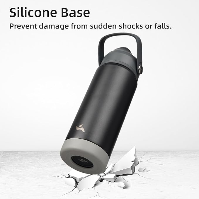 Insulated Water Bottle with Straw Lid,32 oz Stainless Steel Vacuum Metal Bottle with Silicone Handle,Black