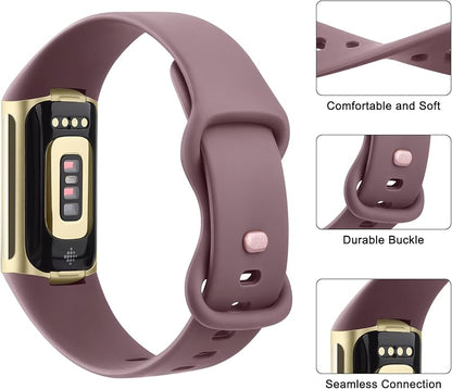 2 Pack Bands Compatible with Fitbit Charge 6 / Fitbit Charge 5 Bands for Women Men, Waterproof Classic Soft Sports Replacement Wristbands
