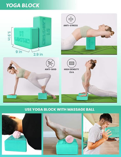 Yoga Wheel Set 9 in 1, Yoga Starter Kit for Beginner, Back Roller for Pain Relief & Deep Tissue Massage, Stretching, Improving Backbends, Size 13''