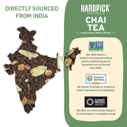 HANDPICK, Premium Chai Tea Loose Leaf (340g/12oz) | Blend Of Black Tea - Masala Chai Tea With Cinnamon, Cardamom, Cloves & Black Pepper | Resealable Ziplock Pouch