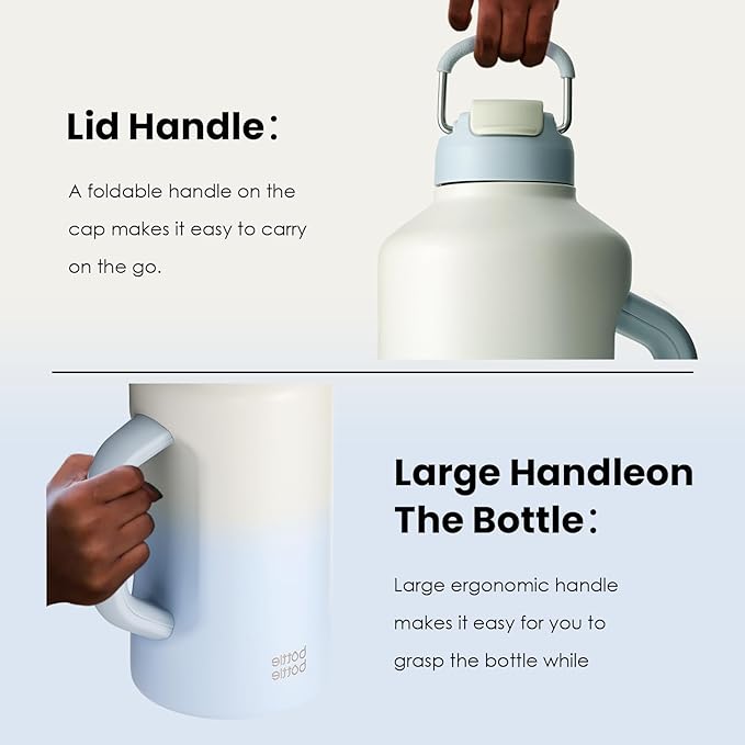 BOTTLE BOTTLE Insulated Water Bottle 64 oz with Straw and Dual-use Lid Stainless Steel Water Bottle with Handle Vacuum for Workout and Sports gray blue