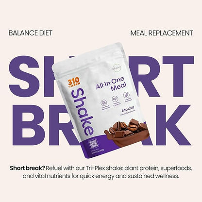 310 Nutrition All-In-One Meal Replacement Shake Powder - Plant-Based Protein Smoothie Blend w/High Fiber, Probiotics & Adaptogens - Low Carb, Vegan, Keto & Paleo Friendly - Mocha - 28 Srv