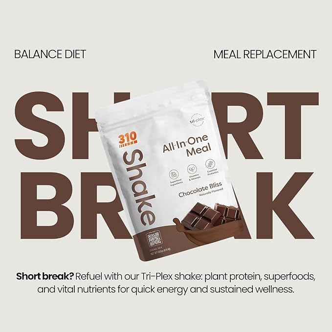 310 Nutrition All-In-One Meal Replacement Shake Powder - Plant-Based Protein Smoothie Blend w/High Fiber, Probiotics & Adaptogens - Low Carb, Vegan, Keto & Paleo Friendly - Chocolate Bliss - 14 Srv