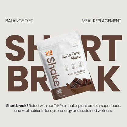 310 Nutrition All-In-One Meal Replacement Shake Powder - Plant-Based Protein Smoothie Blend w/High Fiber, Probiotics & Adaptogens - Low Carb, Vegan, Keto & Paleo Friendly - Chocolate Bliss - 14 Srv