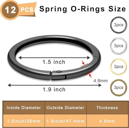 10Pack 1-1/2" Large Round Carabiner Clips, Metal Spring O Rings for Organizer Key Rings, Paracord Keychain Lanyard, Pet Chains, Purse Hardware, Key Snap Hooks DIY Accessory (Assorted)