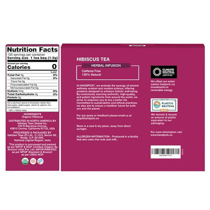 HANDPICK, Organic Hibiscus Tea Bags (100 Tea Bags) | Caffeine-Free, 100% Natural Pure Indian Hibiscus Flowers | Ayurvedic Benefits in every sip