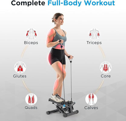 JLL Smart Twist Stepper Machine with Resistance Bands, Space-Saving Portable Mini Stair Stepper for Home, Full Body, Golden Exercise Angle, Dual Hydraulic Quiet Resistance, Adjustable Height,Bluetooth