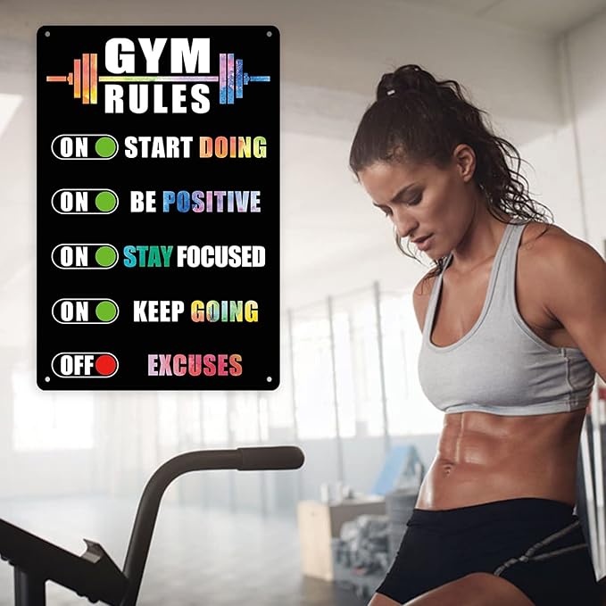Gocolt Home Gym Rules Signs Workout Motivational Quote Hanging Sign - Exercise Poster - Gym Room Sign for Men's Cave Interior Home Art Metal Tin Wall Decor 8x12 Inches