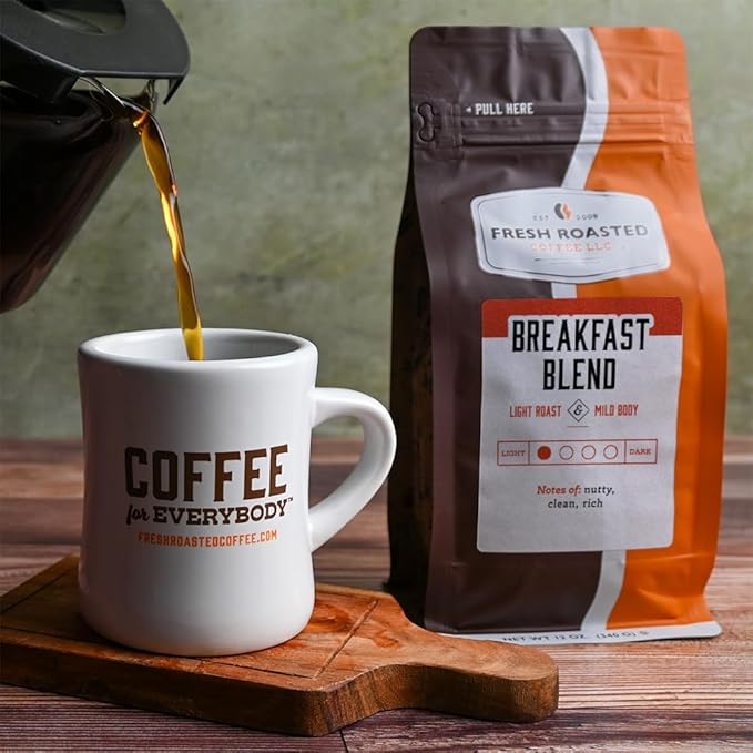 Fresh Roasted Coffee, Breakfast Blend, 12 oz, Light Roast, Kosher, Whole Bean