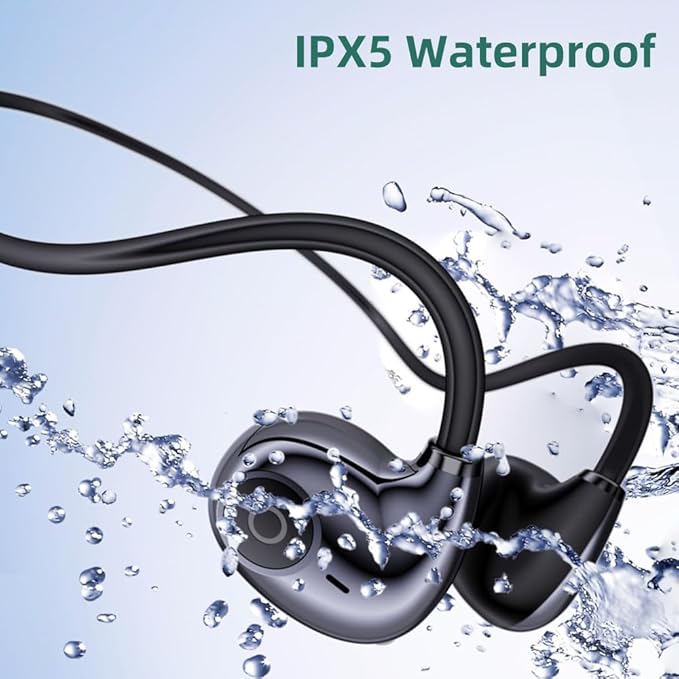 IHAO Air Conduction Wireless Bluetooth Headphones-Open-Ear Design Lightweight & Pain-Free Sweatproof Sport Headphones with Mic Earphone Ideal for Running Cycling and Sports-F805 Black