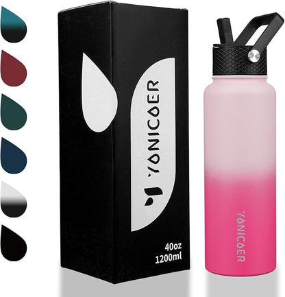 Insulated Water Bottle 64oz,Triple Wall Vacuum Stainless Steel(Dishwasher Safe),Leak Proof & Non-BPA,Flask Jug with Paracord Handle & Straw Spout Lids Sports