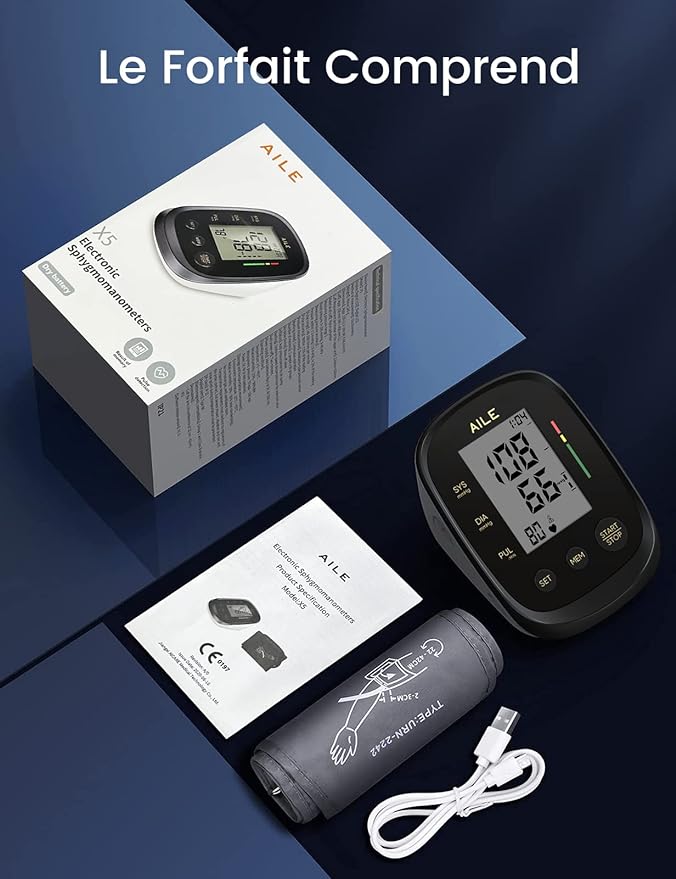 Blood Pressure Monitor,AILE Blood Pressure Machine Upper Arm Large Cuff(8.7"-16.5" Adjustable),Automatic high Blood Pressure Cuff for Home use (Black)