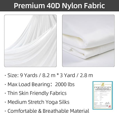 PRIOR FITNESS Aerial Silks Kit Colorful 9/15/20 Yards 40D Nylon Fabric Hammock Set With Hardware & Guide for All Levels Of Aerial Yoga Practice and Acrobatic Flying For Adults Aerial silk