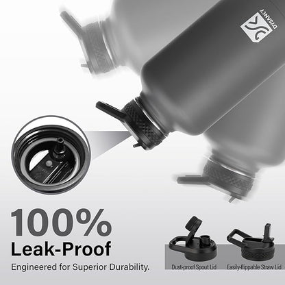 Insulated Water Bottle | Thickened Stainless Steel Vacuum Metal | Portable Sports Half Gallon Large Water Jug for Gym and Hiking with Straw, Carrier Bag, Handle Strap | BPA-Free 64 oz