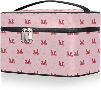 Large Makeup Bag Travel Cosmetic Bags for Women Pink Cute Plaid Checkered Geometric Makeup Organizer Case Toiletry Bag for Girls Traveling Wide Open Portable Pouch with Handle