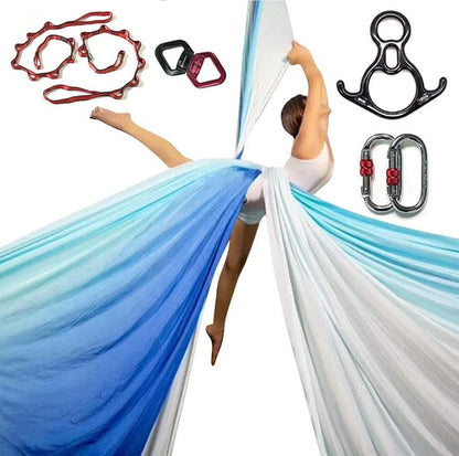 DASKING Aerial Silks Starter Kit - Durable 11Yards of Aerial Yoga Hammock with Hardware, Aerial Swing for Acrobatic Flying Yoga & All Levels (Aerial Rigging Point Up to 14ft)