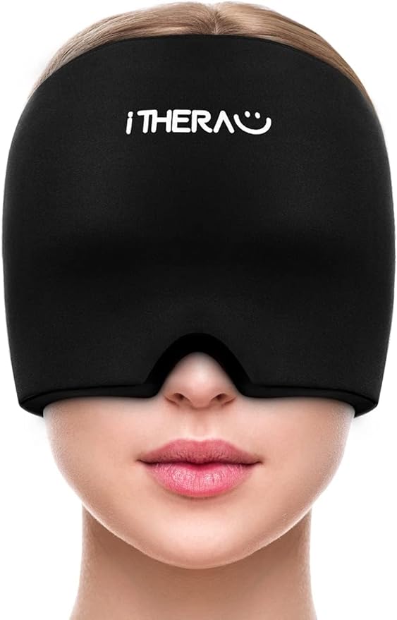 iTHERAU Migraine Relief Cap, Soothing Headache Hat, Gel Ice Pack Head Wrap with Hot and Cold Therapy, Headache Relief Cap for Sinus, Puffy Eyes, Tension and Stress Relief