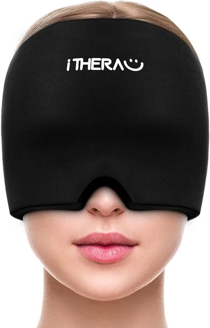 iTHERAU Migraine Relief Cap, Soothing Headache Hat, Gel Ice Pack Head Wrap with Hot and Cold Therapy, Headache Relief Cap for Sinus, Puffy Eyes, Tension and Stress Relief