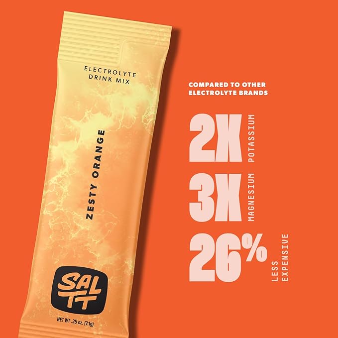 Keto Chow SALTT Electrolytes Powder Packets, Zesty Orange (30 Hydration Packets) - Magnesium, Potassium, Sodium, Trace Minerals - Vegan, Sugar Free, Gluten Free - Travel Essentials - Made in USA