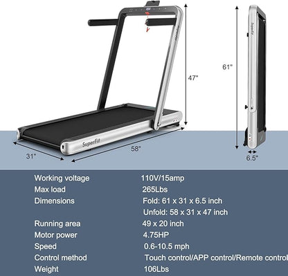 GYMAX Walking Pad, 4.75HP Under Desk Treadmill with LED Touch Screen, App Control, Built-in Speaker & Handle, 2 in 1 Folding Compact Portable Treadmill for Home Small Space