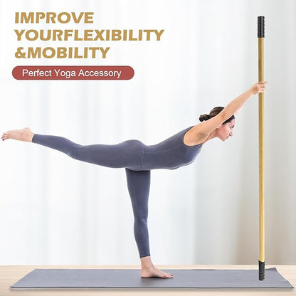 5ft Yoga Stick from Natural Bamboo - Non-Slip Handle Stretching Stick for Mobility,Versatile Exercise Tool with Flexibility,Stretch Bar for All Fitness Levels,Rehabilitation,and Posture