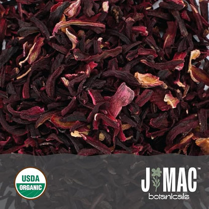 J MAC BOTANICALS Certified Organic Hibiscus Flower (2 Pounds), Hibiscus Tea, Cut & Sifted Flowers, Flor de Jamaica