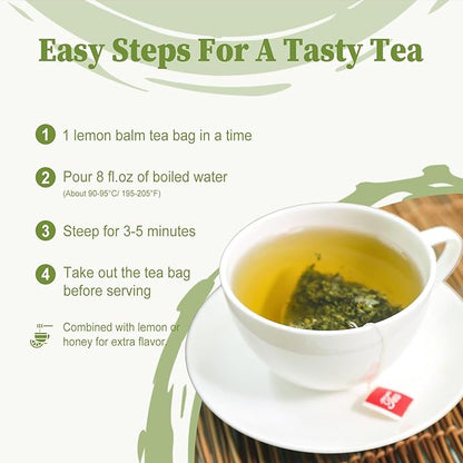 FullChea - Lemon Balm Tea Bag, 40 Teabags, 1.5g/bag - Premium Lemon Balm Herb - Melissa Officinalis - Non-GMO - Caffeine-free - Promotes Relaxation & Support Digestion, 40.0 Count