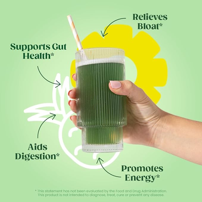 Bloom Nutrition Superfood Greens Powder, Digestive Enzymes with Probiotics and Prebiotics, Gut Health, Bloating Relief for Women, Chlorella, Green Juice Mix with Beet Root Powder, 25 SVG, Pineapple