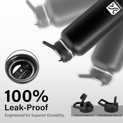 32 oz Insulated Water Bottle | Thickened Stainless Steel Vacuum Metal | Portable Sports Water Jug for Gym and Hiking with Straw, Carrier Bag, Handle Strap | BPA-Free 32 oz, Black