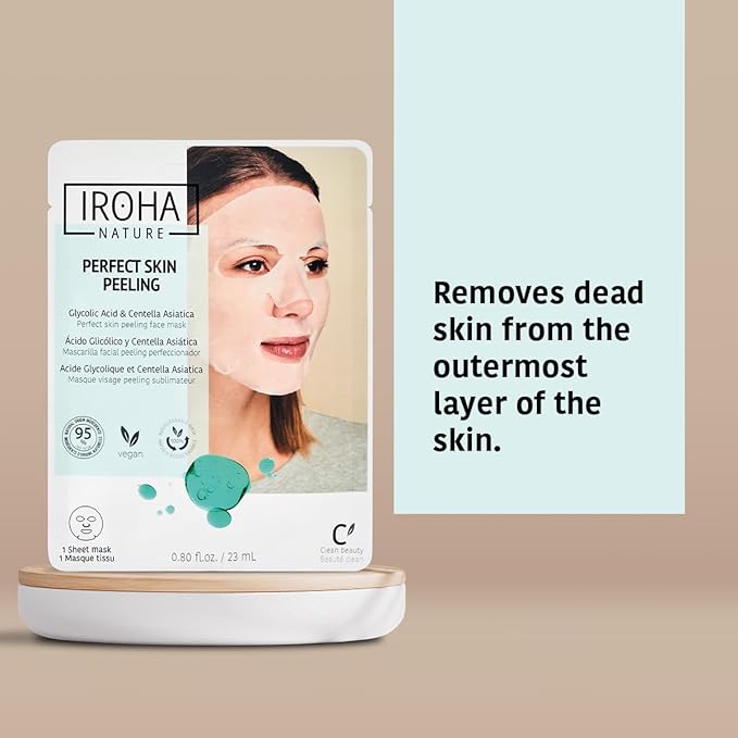 IROHA NATURE Glycolic Acid Peeling Face Mask (Pack of 15) | Skin Perfecting for a Radiant & Smooth Look | Instant Regeneration in Just 15 Minutes | Clean Beauty | 100% Vegan