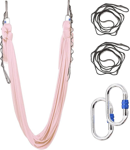 5.5 Yards Aerial Silks Yoga Swing Set - Aerial Yoga Hammock Kit Anti-Gravity Flying for Fitness, Low/Non Stretch Nylon Tricot Fabric Hardware Included for Dance