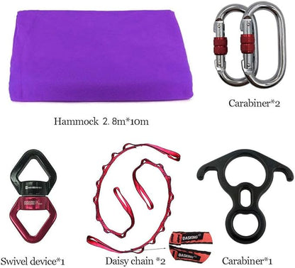 DASKING Aerial Silks Starter Kit - Durable 11Yards of Aerial Yoga Hammock with Hardware, Aerial Swing for Acrobatic Flying Yoga & All Levels (Aerial Rigging Point Up to 14ft)