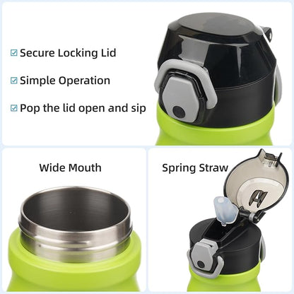 Insulated Water Bottle with Straw and Carry Loop,18 oz Stainless Steel Double Wall Vaccum Metal Water Flask with Leak-proof Lid,Matcha Green