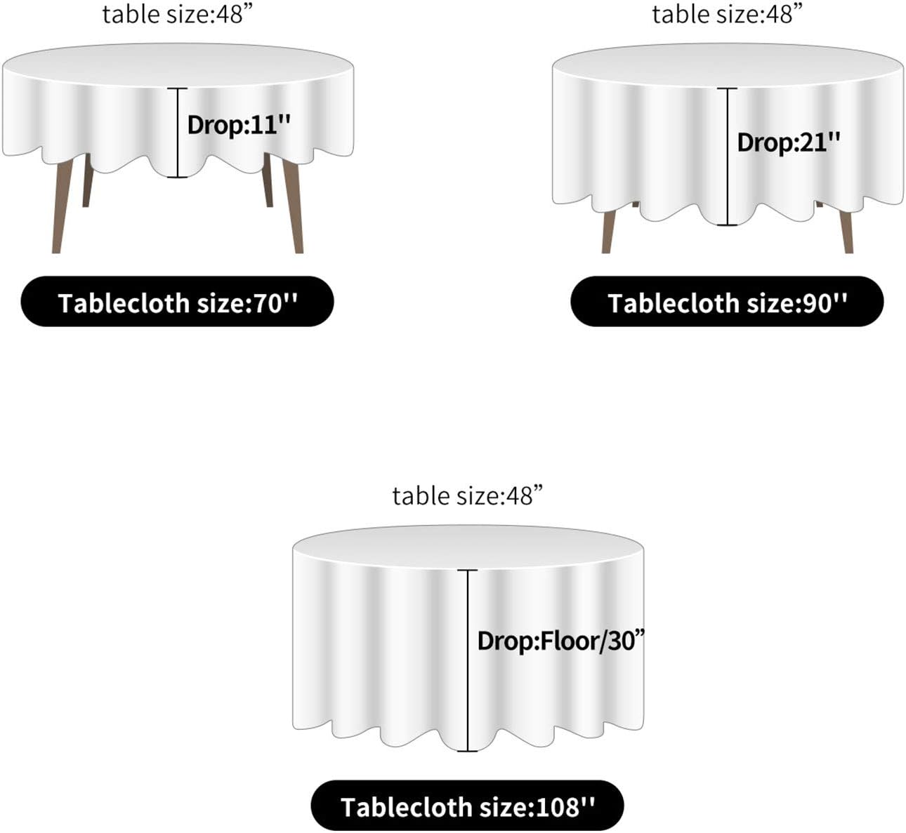 Ascoza 2pack 70 Inch Black Round Tablecloth in Polyester Fabric for Wedding/Banquet/Restaurant/Parties