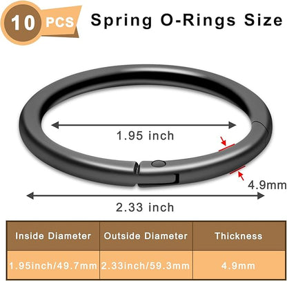 10Pack 2" Large Round Carabiner Clips, Metal Spring O Rings for Organizer Key Rings, Paracord Keychain Lanyard, Pet Chains, Purse Hardware, Key Snap Hooks DIY Accessory (Black)