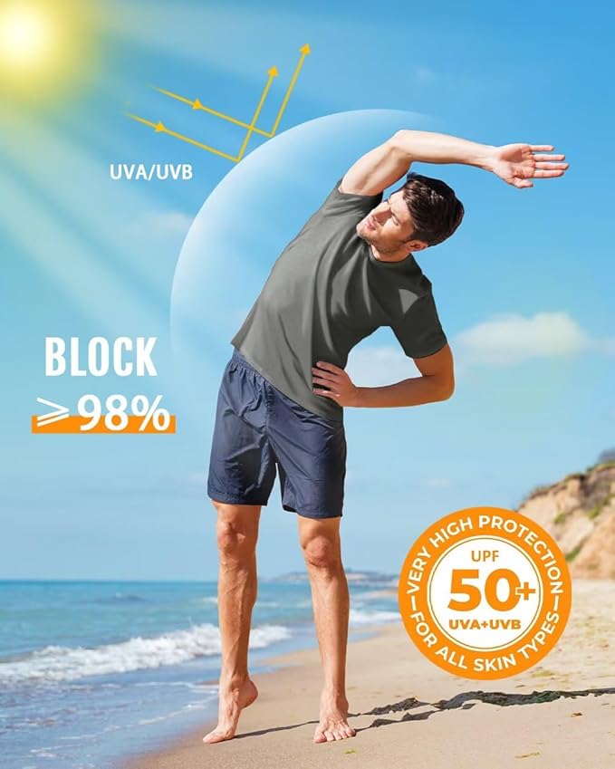 Boladeci Men's Swim Shirt Short Sleeve UPF 50+ Sun Protection SPF UV Moisture Wicking Lightweight Quick Dry Rash Guard