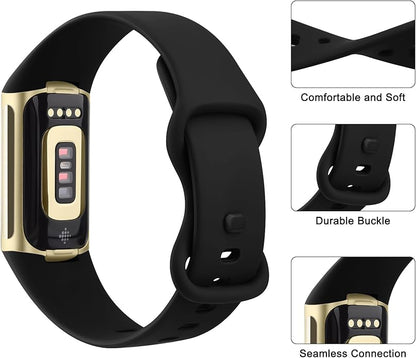 2 Pack Bands Compatible with Fitbit Charge 6 / Fitbit Charge 5 Bands for Women Men, Waterproof Classic Soft Sports Replacement Wristbands