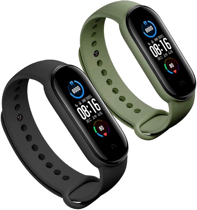 LeongLzt(4/5/8 PACK) Xiaomi Mi 5/6/7 Strap/Amazfit Band 5/6 Replacement Bands for Mi Band 5/6/7 SmartWatch Bands & Amazfit Band 5/6, Skin-Friendly Soft & Flexible Silicone Straps for Male and Female