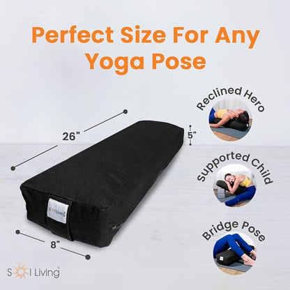 Sol Living Yoga Bolster Pillow Rectangular Meditation Cushion Cotton Meditation Accessories for Restorative Yoga Meditation Pillow Yoga Pillow Firm Body Pillow Bolster Pillow for Legs Removable Cover