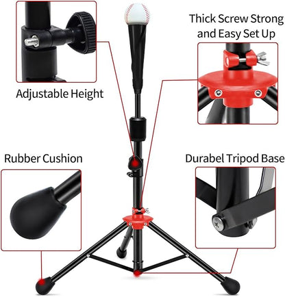 FDLS Baseball Batting tee for Adults and Youth Teens, Portable Tripod Stand Base Tee Easy Adjustable Height 27 to 46 inches for Hitting Training Practice, with Carrying Bag