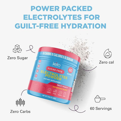 Keto Vitals Keto Electrolytes Powder | Keto-Friendly Electrolytes with Potassium, Magnesium, Sodium, Calcium | Electrolytes Sugar Free | Supplement Energy Drink Mix | Zero Calories, Zero Carbs